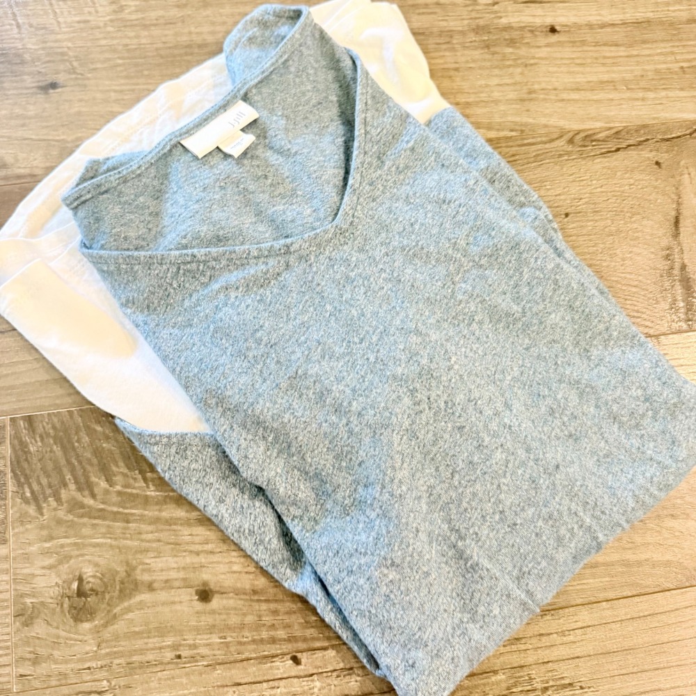 J. Jill Blue Heathered Layered Look V-Neck Top White Hem Small